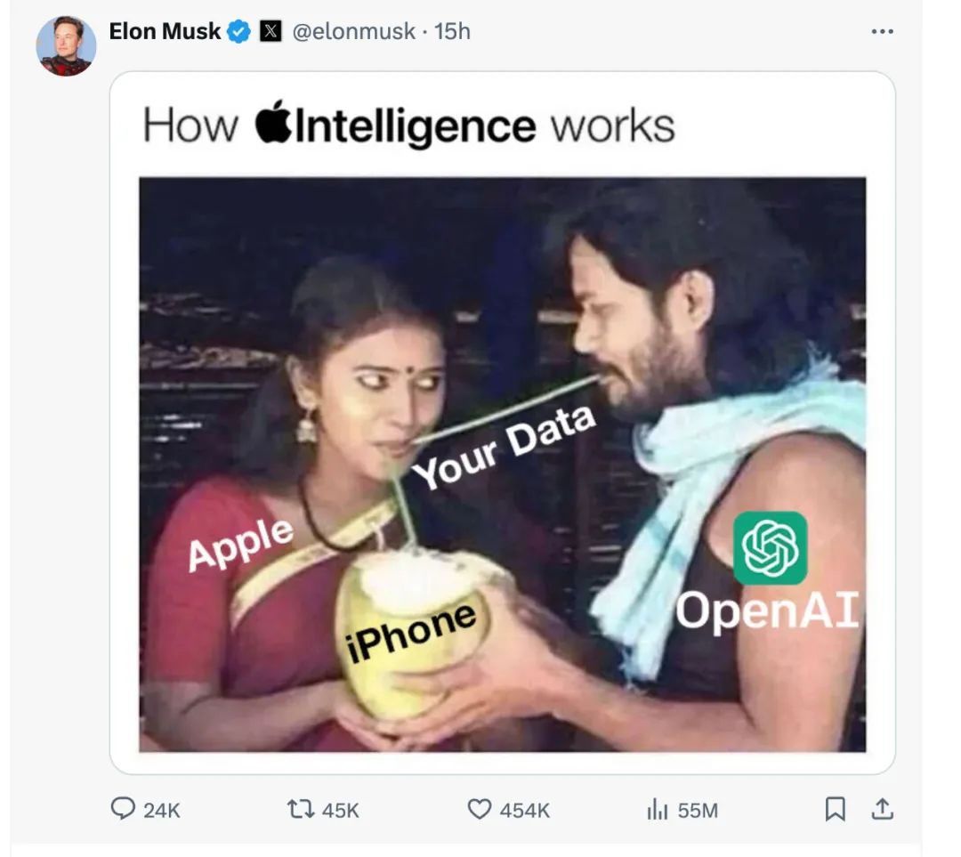 全球最反对苹果AI的人:马斯克连发7条“朋友圈”狂喷 全球最反对苹果AI的人:马斯克连发7条“朋友圈”狂喷