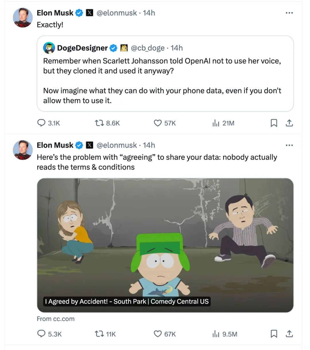 全球最反对苹果AI的人:马斯克连发7条“朋友圈”狂喷 全球最反对苹果AI的人:马斯克连发7条“朋友圈”狂喷