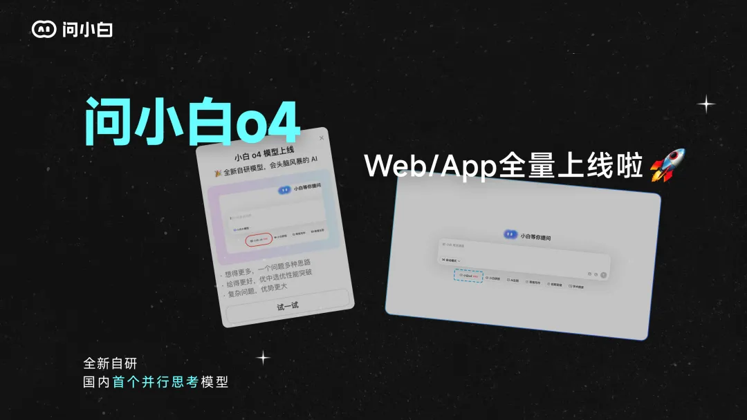 会头脑风暴的 AI,问小白 o4 模型上线, 国内首个并行思考模型来了 会头脑风暴的 AI,问小白 o4 模型上线, 国内首个并行思考模型来了