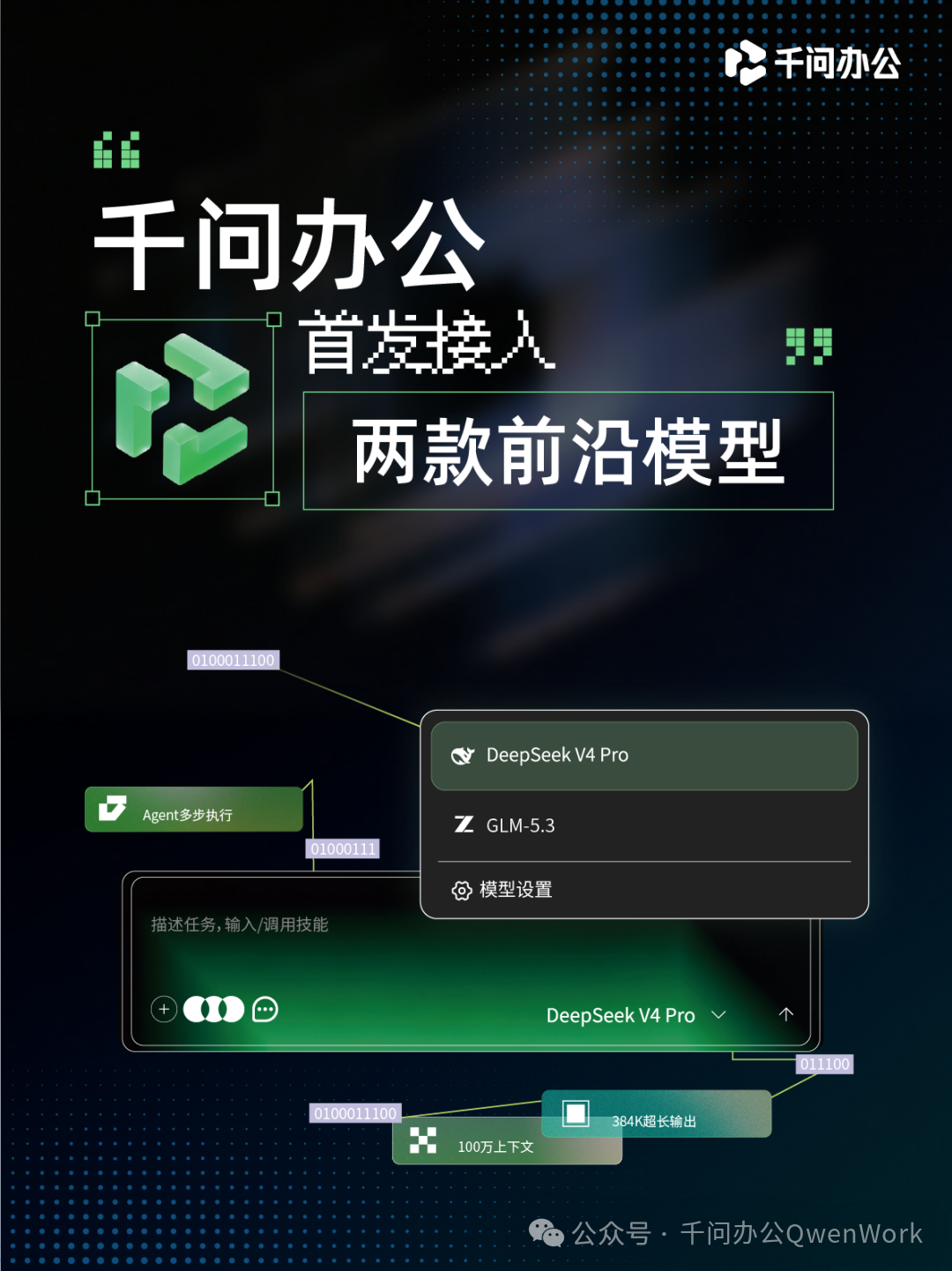 千问办公首发上线 GLM-5.3 和 DeepSeek V4 Pro 模型，可直接选用