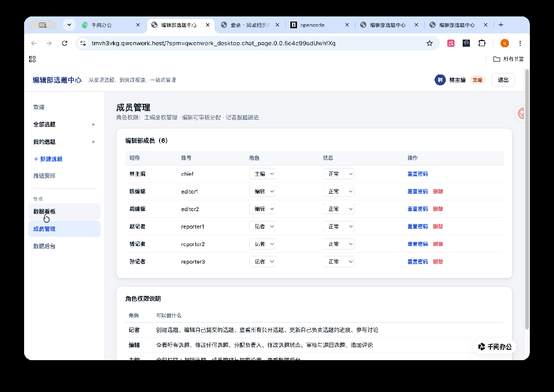 实测千问办公“多人工作台”:开发编辑部系统,一句话搭建百人线上“相亲角” 实测千问办公“多人工作台”:开发编辑部系统,一句话搭建百人线上“相亲角”